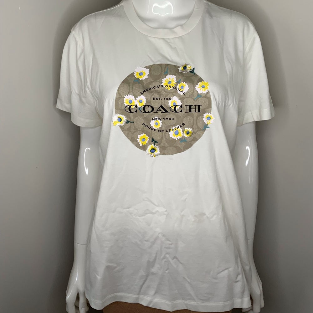 COACH Women’s Medium Crew Neck Embroidered Daisy Logo Top T-Shirt NWT